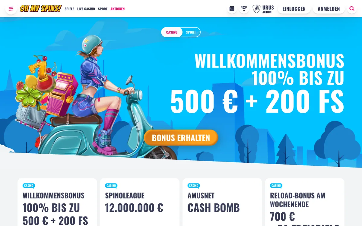 Aktionsseite von OhMySpins, Screenshot vom 5. September 2026.